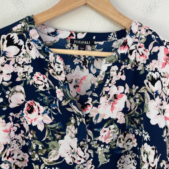 Roz & Ali Womens Plus 1X Floral Long Sleeve Blouse Shirt V Neck Top - Picture 7 of 10